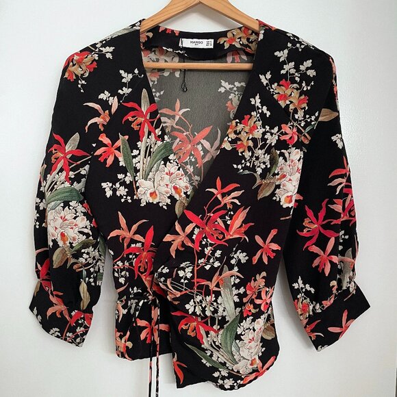 Mango Wrap Top NWOT - Floral Print Size S - Picture 1 of 4